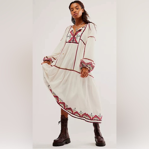 Free People Sweet Escape Midi Boho Peasant Dress in Cream Combo Size XS … - Picture 1 of 10